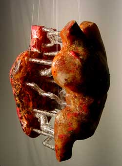 Glass / glass sculpture of a humnan heart and stomach