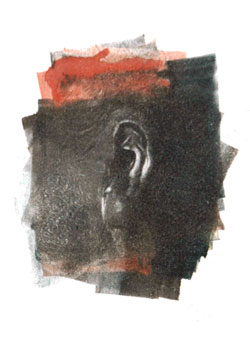 Monoprint: Lover's Ear / ear in black and red